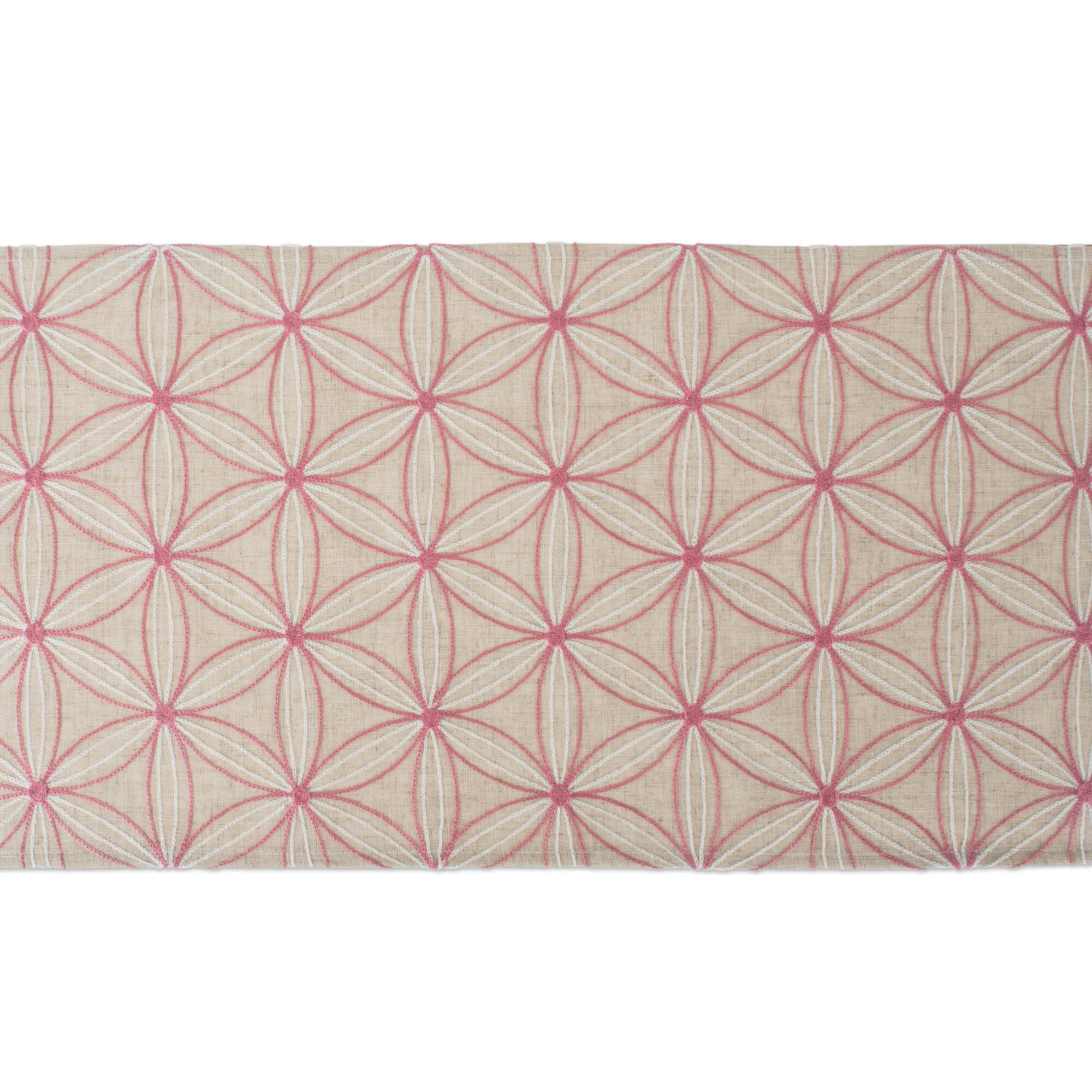 Natural Base Embroidered Flowers Table Runner